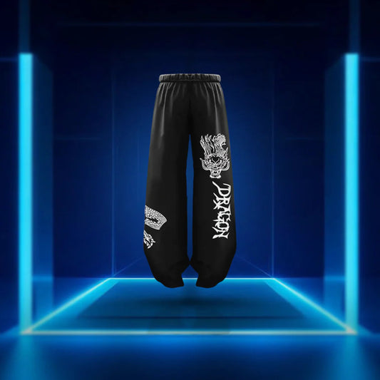 White Dragon Flame Baggy Pants – Bold Eastern-Inspired Streetwear