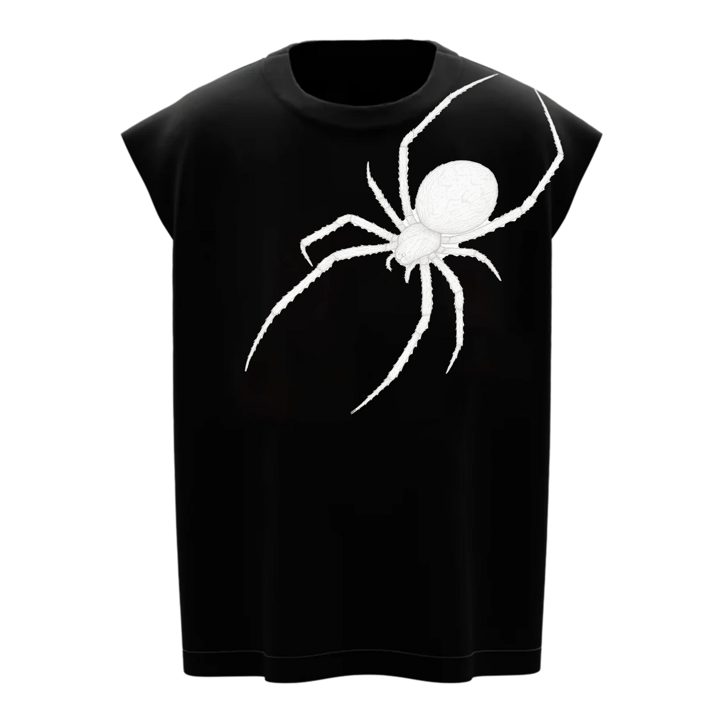 Men's Black Streetwear Gymvest – Oversized White Spider Graphic