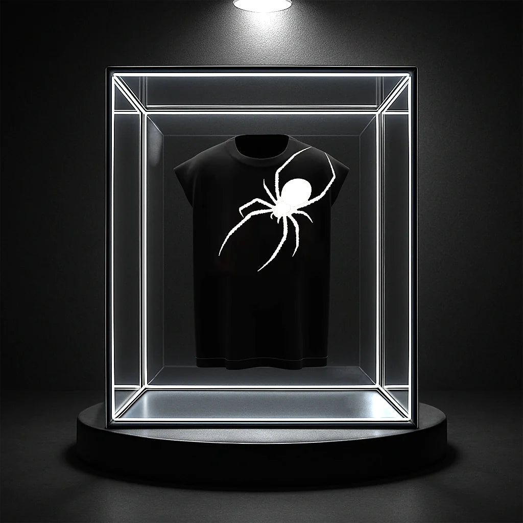 Men's Black Streetwear Gymvest – Oversized White Spider Graphic